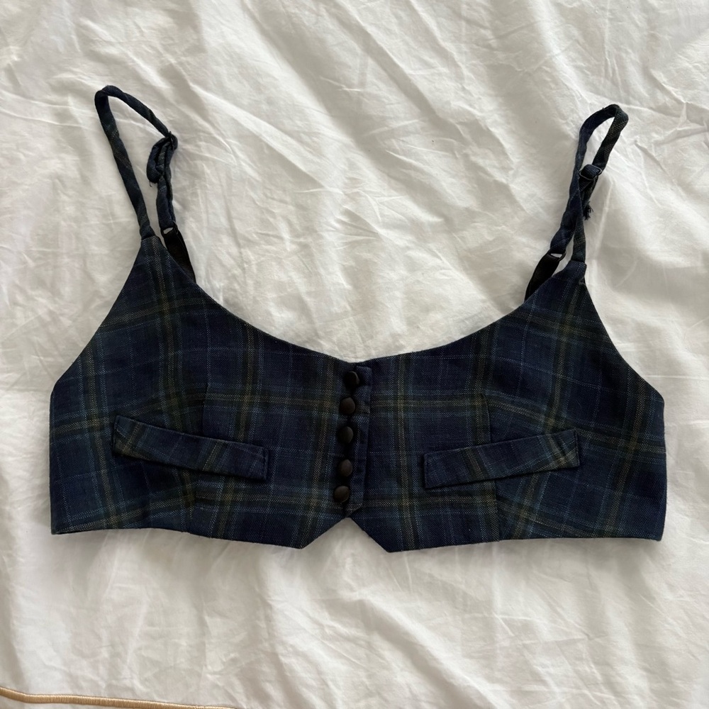 Dana Foley Plaid Button-Up Bralette Top